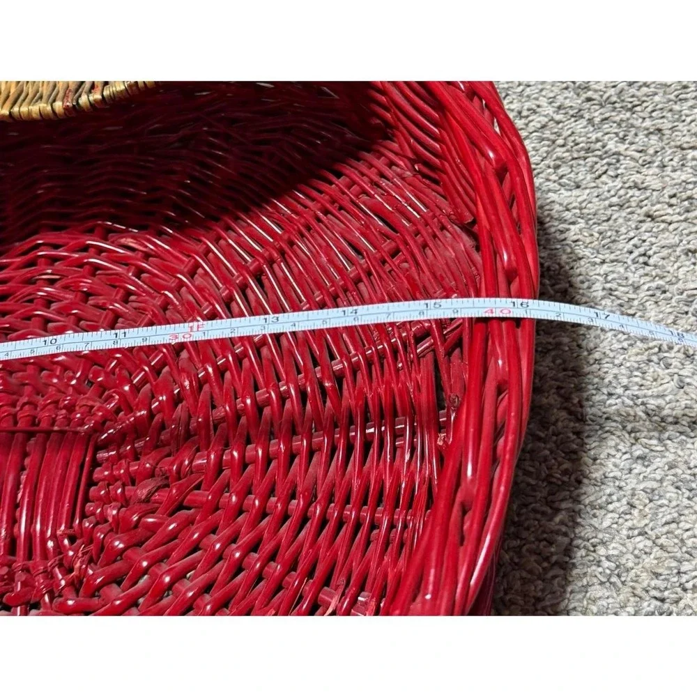 Vintage Red Apple Shaped Wicker Basket Fruit Decor Farmhouse Kitchen 17